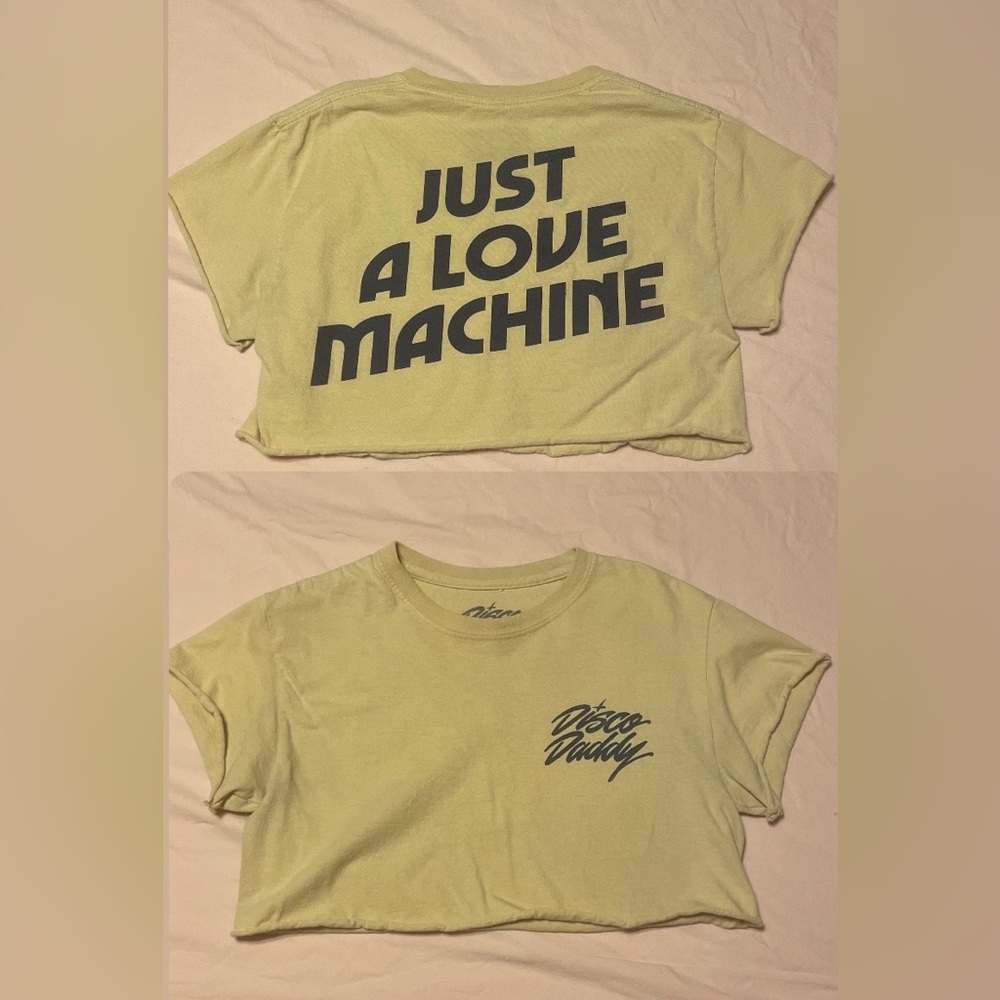 Super sexy mini crop top tee Disco Daddy Just a Love machine shirt logo 70s